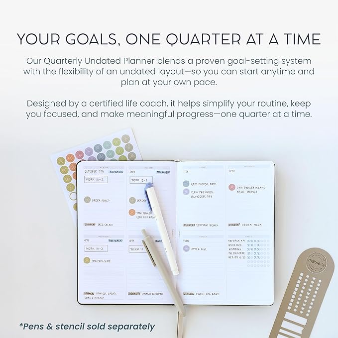 Quarterly Undated Planner - Goal Setting And Weekly Planner, Productivity Tools, Time-Management, Habit Tracker, Teal