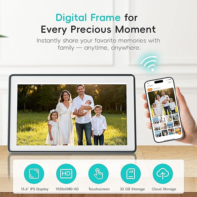 Westsee 15.6" Digital Wall Calendar Frame – Interactive Touchscreen Eletronic Calendars, Smart Family Planner for Schedule, Photo Display, Meals, Chore Chart & Tasks, Wall & Desk Mountable (Dark Gray)
