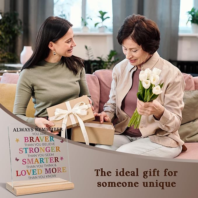 Inspirational Gifts for Daughter Son Friends Family, Always Remember You Are Braver Acrylic Plaque Sign, Motivational Quotes Desk Sign, Birthday Graduation Christmas Gift