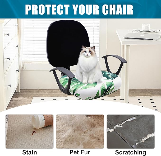 Smiry Printed Office Computer Chair Seat Covers, Stretch Fit Universal Desk Rotating Chair Cover Washable Removable Seat Cushion Protectors - Green