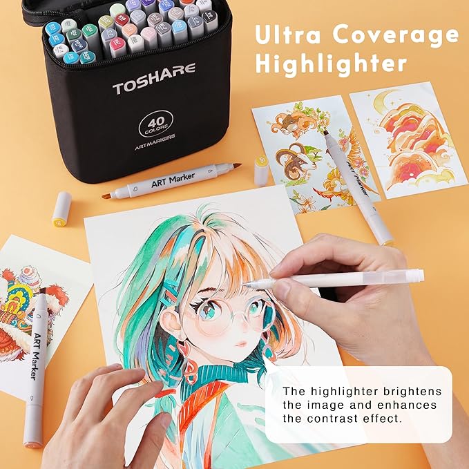 40 Colors Alcohol Markers - Double Tip Art Markers Alcohol Based Marker Brush&Chisel Nib Blender Art Pens Permanent Sketch Marker for Kids Adults Coloring and Artist Illustration