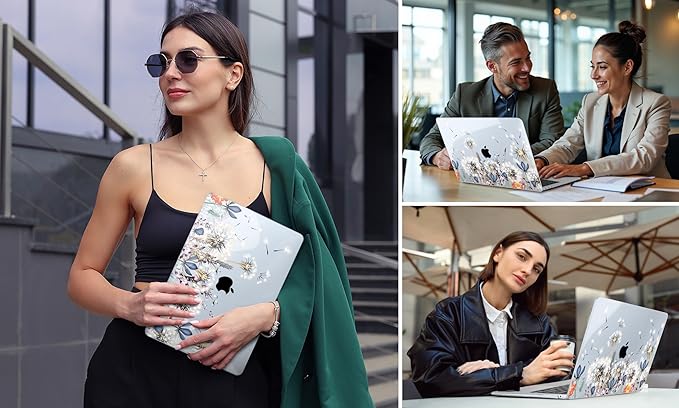 DONGKE for MacBook Air 13 Inch Case 2021-2018, Compatible with A2337 M1 A2179 A1932 Support Retina Display & Touch ID, Hard Shell Plastic Cover with Keyboard Skin - Dandelion