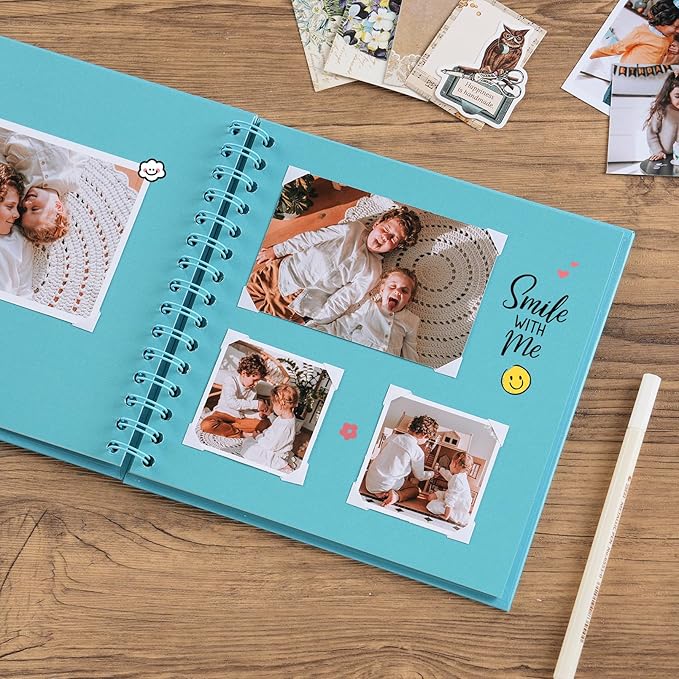 potricher 8 x 8 Inch DIY Scrapbook Album 40 Pages Hardcover Kraft Paper Scrap Book Photo Albums Memory Book for Wedding and Anniversary Family (Blue, 8 Inch)