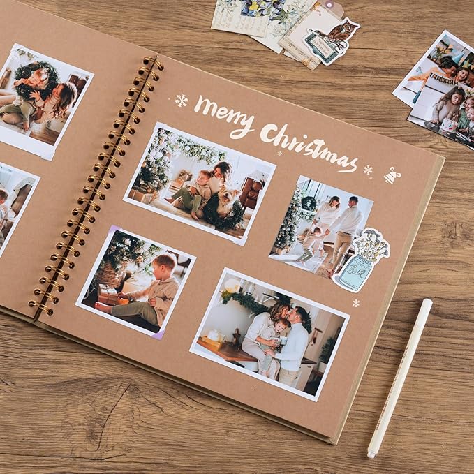 potricher 12 x 12 Inch DIY Scrapbook Album 40 Pages Hardcover Kraft Paper Scrap Book Photo Albums Memory Book for Wedding and Anniversary Family (Yellow, 12 Inch)