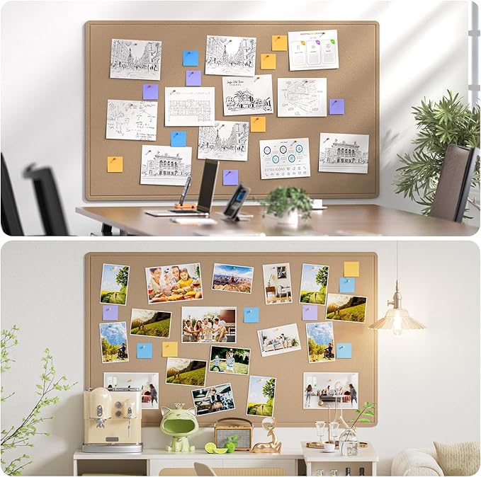 MaxGear Extra Large Bulletin Board 60" x 36", Foldable Felt Board Vision Board Supplies, Cork Board for Office, Home, School, Small Pin Boards for Walls Decorative Display Board Beige Brown