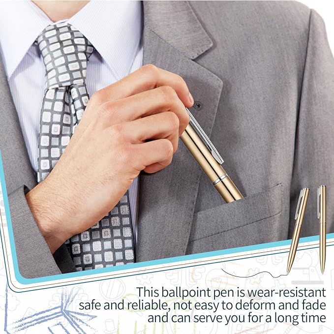 Teling 72 Pcs Small Ballpoint Pen Mini Pens Bulk 4 Inch Short Small Tiny Black Ink Ballpoint Writing Tool for Notebook Pockets Signature Notepads School Office(Champagne,Classic Style)