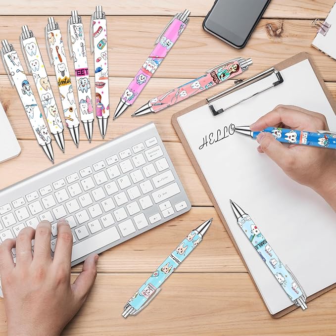 Cute Dental Pens Set – Tooth & Dentist-Themed Ballpoint Pens for Dental Hygienists, Assistants, Students, Kids – Fun Oral Care Stationery for Clinic, School, or Office – Perfect Dentist Gift, 10 Pack