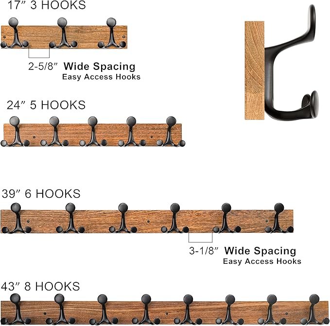 SKOLOO 39-Inch Cherry Wood Coat Rack Wall Mount with 6 Triple Hooks - Ideal for Family Entrances, Classrooms, and Pet Supplies Storage - Perfect Coat Hooks for Wall
