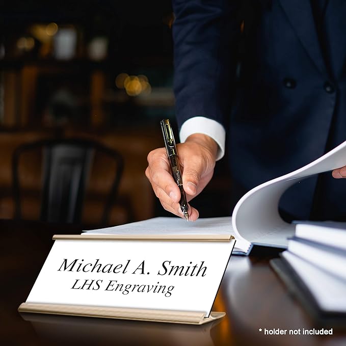 Door Name Plate Personalized for Office White Plastic Name Plate Black Letters - Made in USA 2x8 B16