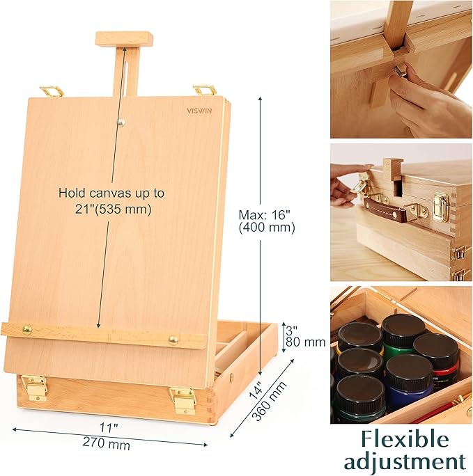 VISWIN 62 Pcs Acrylic Paint Set with Easel Box, Painting Kit with 24 Acrylic Paints, Canvases, Brushes, Palette, Paper Pad, Art Supplies, Art Set Gift for Adults, Kids, Beginners, Artists