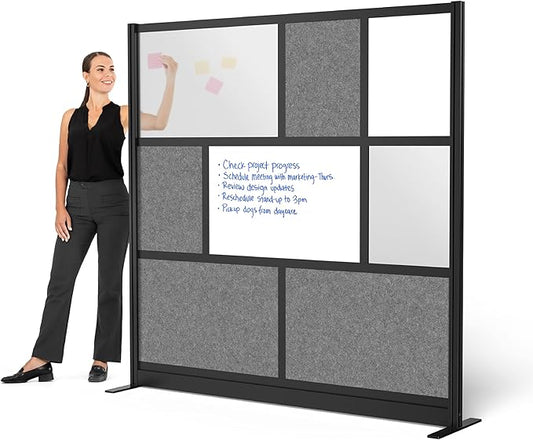 Workflow Modular Wall | Room Divider with Whiteboard, Sound-Dampening, & Frosted Acrylic Panels | Expandable Office Partition for Privacy & Productivity (70" x 70")
