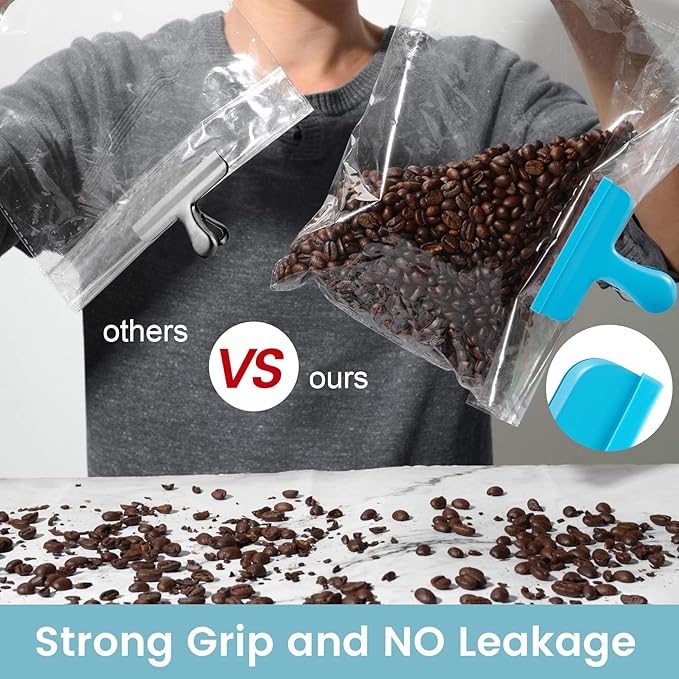 HOUSE AGAIN 8 Pack Stainless Steel Chip Bag Clips Covered with Silicone - NO More Sharp Edges - Color Coded for Food Bags - Air Tight Seal, Heavy Duty, 3 Inches Wide, Red, Yellow, Blue, Green