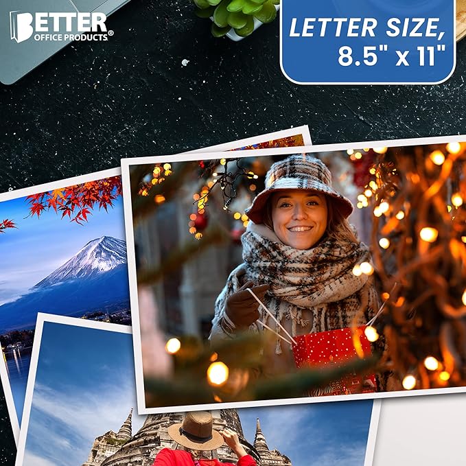 Glossy Photo Paper, 8.5 x 11 Inch, 200 Sheets, by Better Office Products, 200 gsm, Letter Size, 200-Count Pack