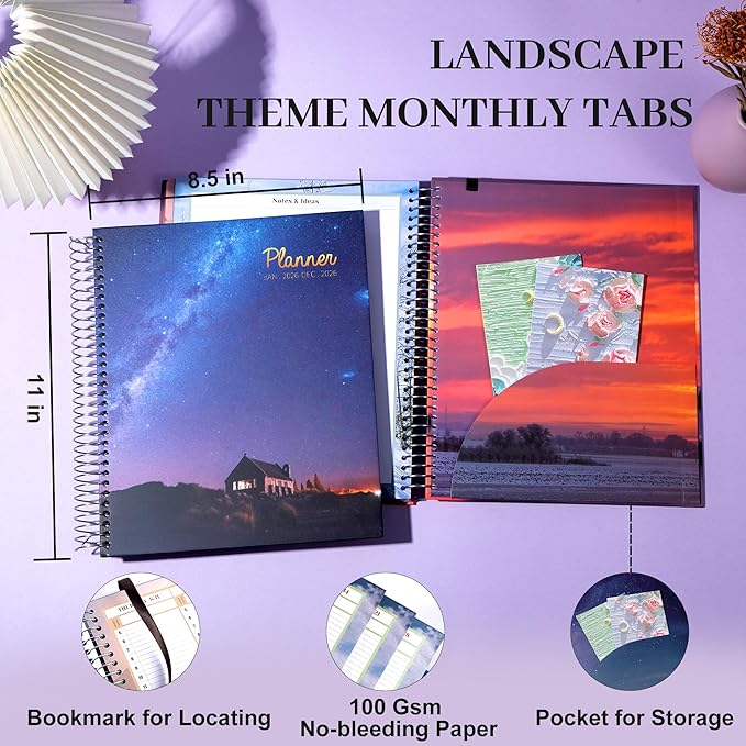 CAGIE 2026 planner Weekly and Monthly Jan 2026-Dec 2026 Hardcover Hourly Daily Planners for Women 26 Calendar Planner with Stickers Spiral Bound Yearly Agenda, 8.5 x 11, Blue