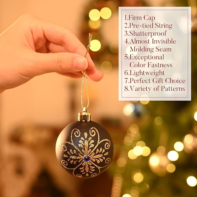 Valery Madelyn Christmas Ornaments Set, 30ct 2.36 Inches Blue and Gold Shatterproof Christmas Tree Decorations Ball Ornaments Bulk, Luxury Hanging Ornaments for Xmas Holiday Party Decor