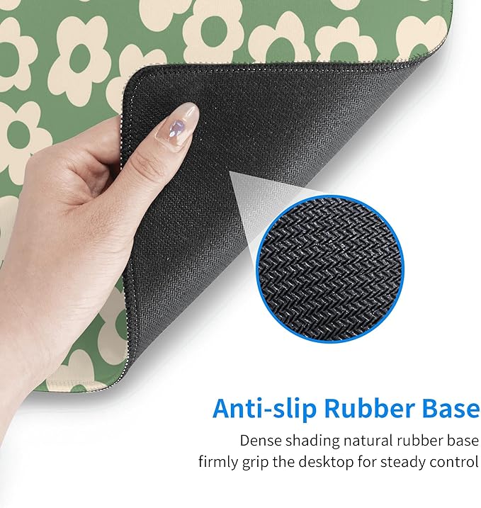 Desk Mat,Vintage Groovy Flowers Extended Gaming Mouse Pad for Office Work & Game,Computer Keyboard Mouse Mat Desk Non-Slip Rubber Base Large Mousepad with Stitched Edges, 31.5x15.7inch