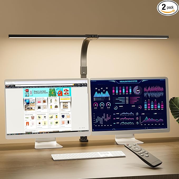 LED Double Head Desk Lamp,24W Brightest Architect Double Swing-arm Table Lamps,5 Adjustable Brightness Color Temperature ，for Workbench/Monitor/Home/Reading/Offices/Bedrooms/Dormitories