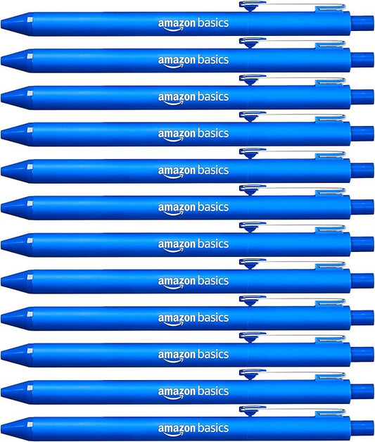 Amazon Basics Retractable Ballpoint Pens, Smooth Writing, Blue, 12-Pack