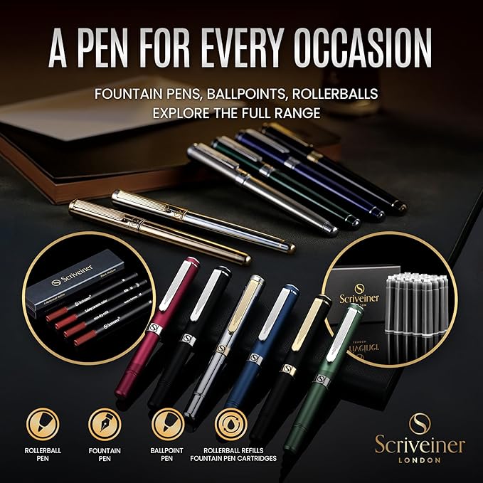 Scriveiner BlackGreen Ballpoint Pen - Black Green Luxury Pen, Chrome Finish, Schmidt Black Refill, Best Ball Pen Gift Set for Men & Women, Professional Executive Office, Nice Designer Pen