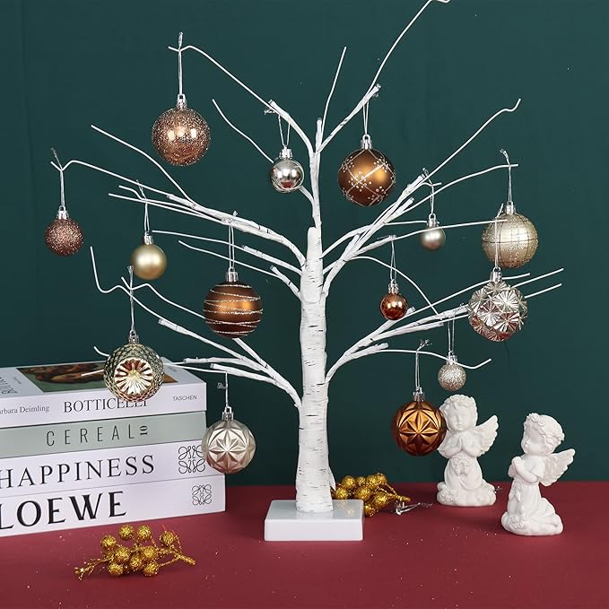 100ct Brown and Gold Christmas Ornaments Set, Shatterproof Xmas Tree Ornaments Decorations Collection, Hanging Plastic Christmas Balls for Holiday Party Wedding (Brown&Gold)