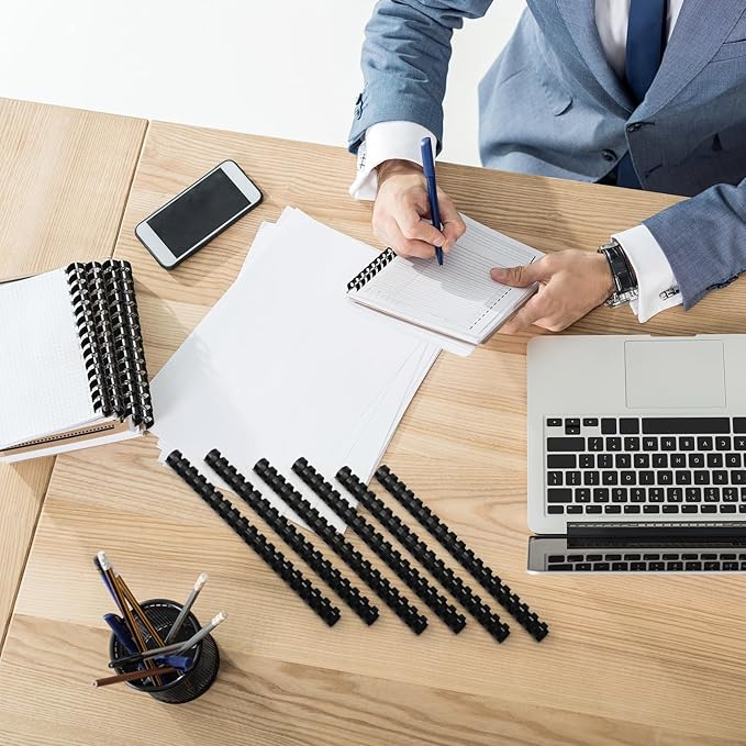 Yunsailing 150 Pack Plastic Binding Combs Plastic Binder Comb Ring 19 Ring Binding Spines Letter Size Spiral coils for Notebook Calendar(5/8 in,Black)