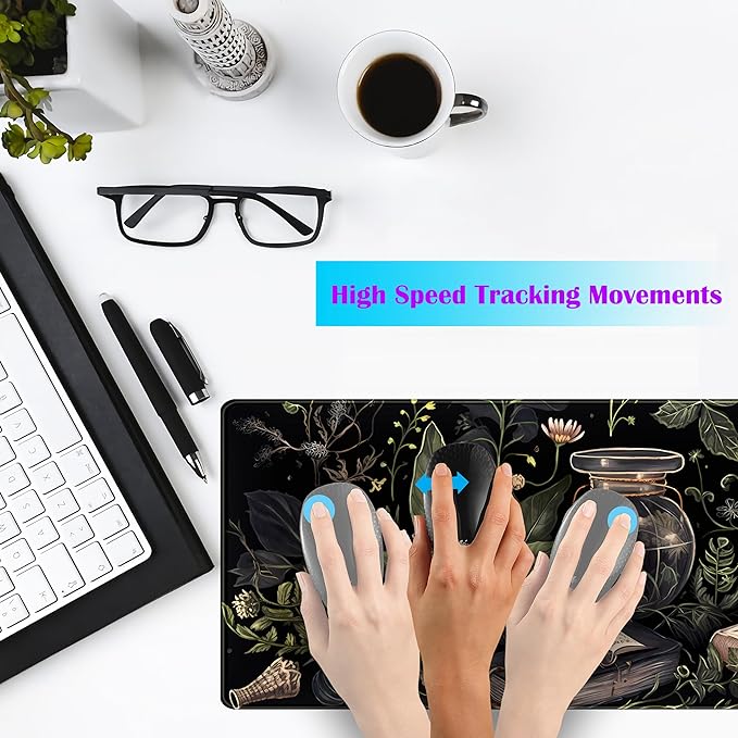 Dark Academia Desk Mat Mouse Pad XL Extended Large Gaming Desk Pad Mousepad, Mystical Green Plant Computer Laptop Keyboard and Mouse Mat, Desktop Protector Mat for Women Girl Office 31.5x11.8 in