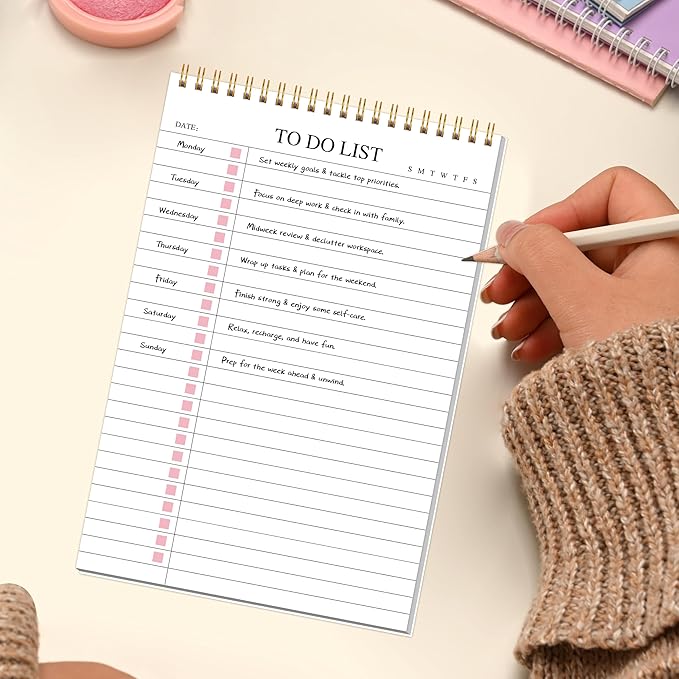 To Do List Notepad,Pink Undated Daily Planner Notebook With To Do List Notepad,Planner Spiral Checklist for School Office A5 Size
