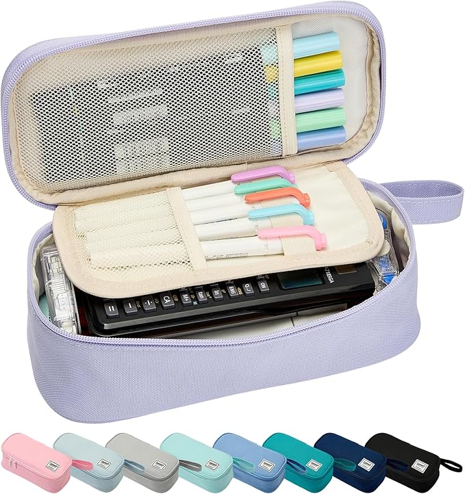 Pencil Case Pouch Box Bag School Supplies Girls Boys Kids, Cute Preppy Stuff Large Big Capacity Aesthetic Pen Organizer, Back to College Stationary, Light Purple, Standard Stlye, 1800ml