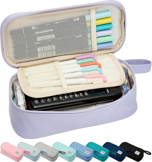 Pencil Case Pouch Box Bag School Supplies Girls Boys Kids, Cute Preppy Stuff Large Big Capacity Aesthetic Pen Organizer, Back to College Stationary, Light Purple, Standard Stlye, 1800ml