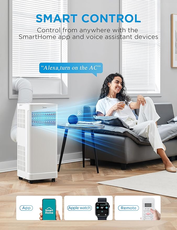 Midea MAP07S1AWT-A Air Conditioner, 10,000 BTU-Smart, White