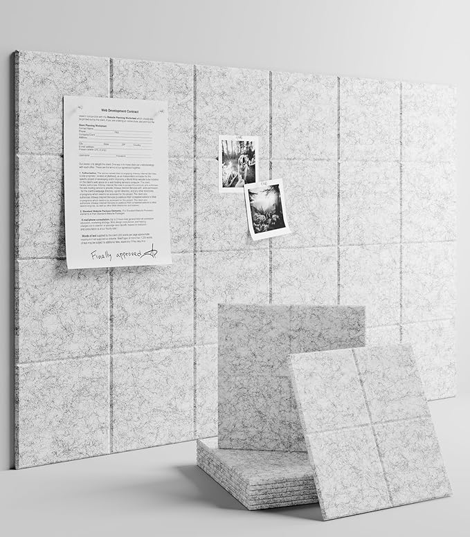 Large Felt Bulletin Board 36" x 24"Cork Board Alternative-6 Pack with 40 Safe Removable Adhesive Tabs, Cork Boards for Walls Cork Board for Home Office Classroom Pin Board-Marble Gray