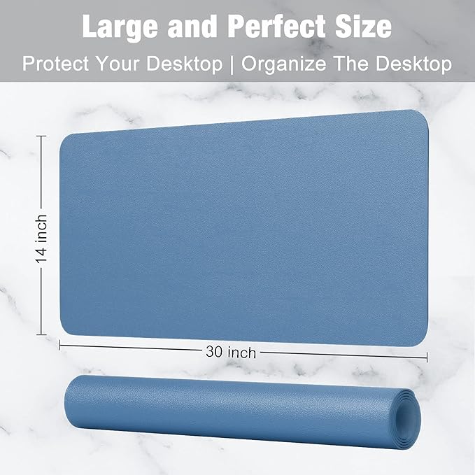 Hsurbtra Desk Pad, 30" x 14" PU Leather Desk Mat, XL Extended Mouse Pad, Waterproof Desktop Blotter Protector, Non-Slip Ultra Thin Large Laptop Keyboard Writing Mat for Office Home, Dark Blue