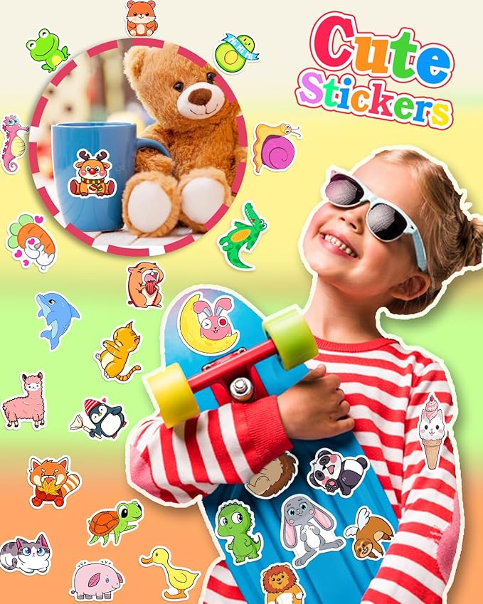 Stickers for Kids, 600Pcs Cute Water Bottle Stickers for Teens, Vinyl Waterproof Classroom Bulk Sticker Pack for Laptop School Student Gifts Classroom Teacher Prizes Kawaii Animal Sticker for Boy Girl