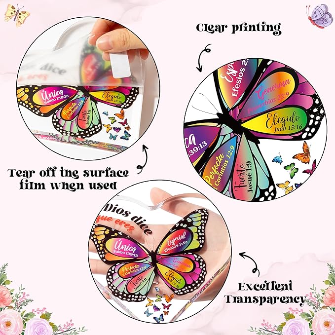 Yopyame Spanish Christian Acrylic Gifts - Religious Inspirational Acrylic Sign with Bible Verses Butterfly Prayer Scripture Keepsake Paperweight for Birthday Gifts Christmas Home Office Table Shelf