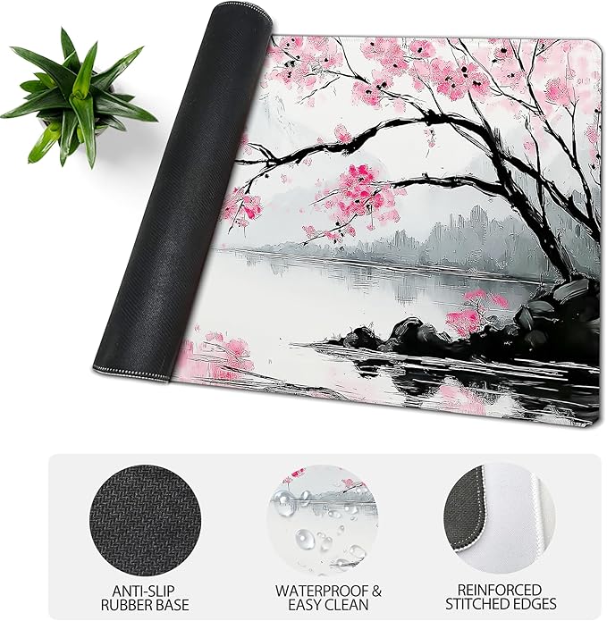 31.5”x11.8”Large Gaming Mouse Pad for Desk, Mouse Mat with Seamed Edges, Waterproof Desk Pad, Non-Slip Rubber Base, Keyboard Pad Computer Mat, Big XL Mousepad-japannese Landscape Painting