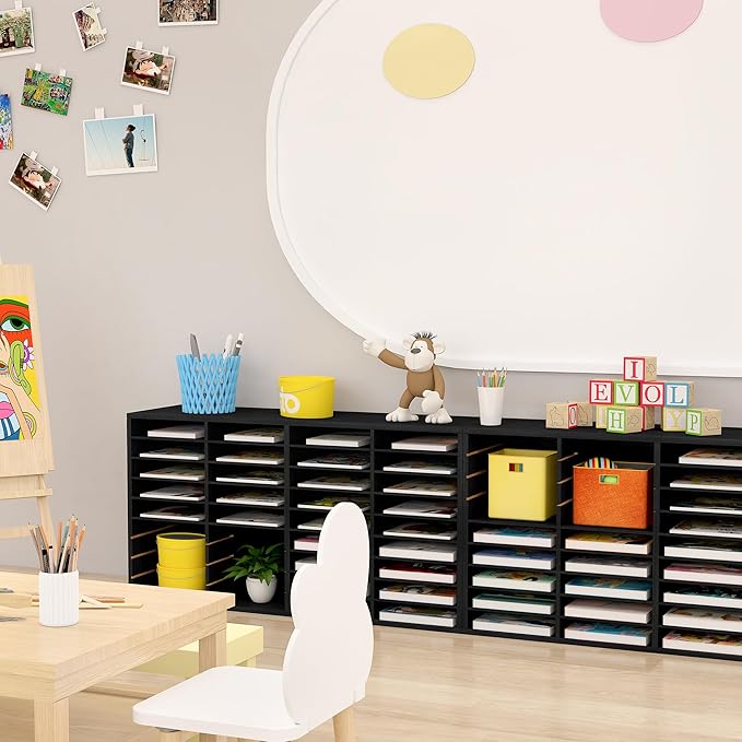 EasyPAG Mail Organizer Countertop, Wood Literature Organizer with Adjustable Shelves, Student Classroom Mailbox for School, Desktop Paper Sorter for Office Home, 36 Compartments, Black