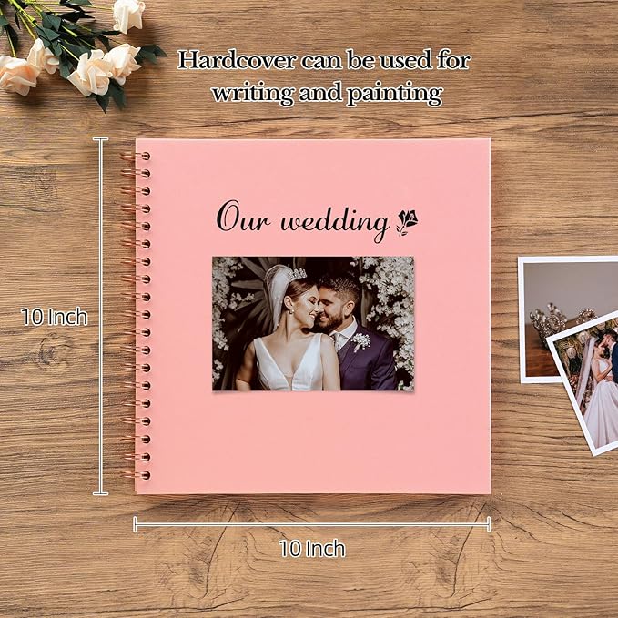potricher 10 x 10 Inch DIY Scrapbook Album 40 Pages Hardcover Kraft Paper Scrap Book Photo Albums Memory Book for Wedding and Anniversary Family (Pink, 10 Inch)