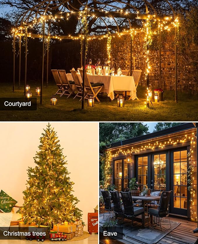 157FT 480 LED Christmas Lights Outdoor, Christmas Tree Lights Waterproof, 8 Modes Plug in Fairy String Light for Indoor Party Xmas Tree Garden Patio Decorations, Warm White