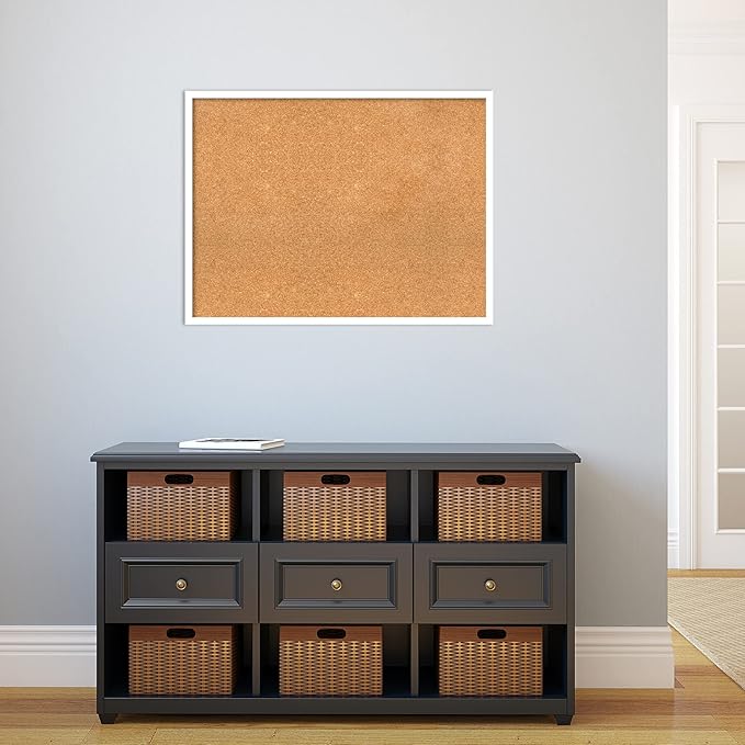 Amanti Art Natural Cork Board for Wall, 25x33 Vision Board with White Frame, Large Corkboard Office Decor for Home Organization, Modern Corkboard Pinboard to Display Items for Home Organization in