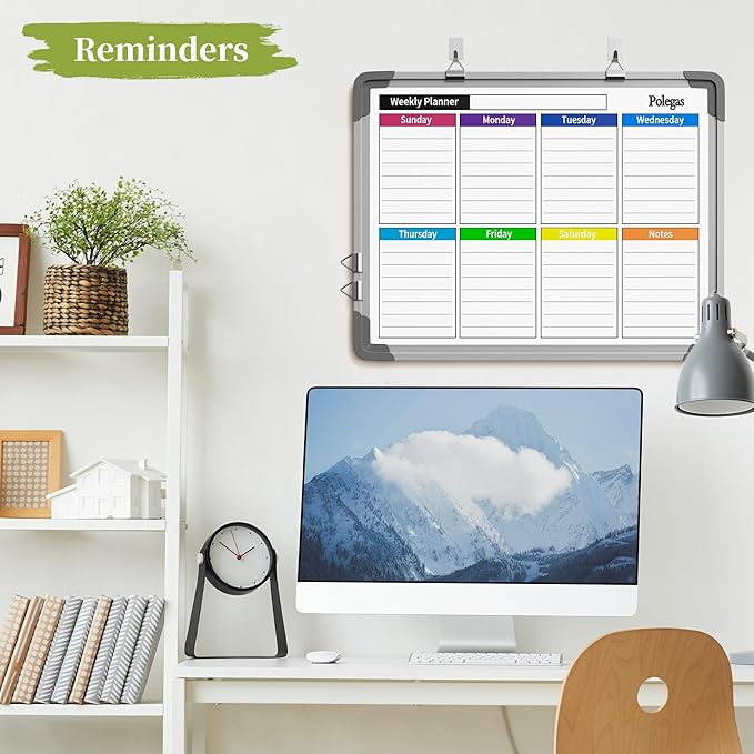 Dry Erase Calendar Whiteboard for Wall, Polegas 16" X 12" Magnetic White Board Board, Small Wall Monthly Double Sided Boards Student, Home, Office (Red)