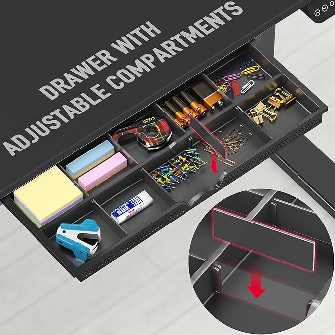SHW 48-Inch Electric Height Adjustable Standing Desk with Drawer, Memory Preset and Cable Management Tray, Black