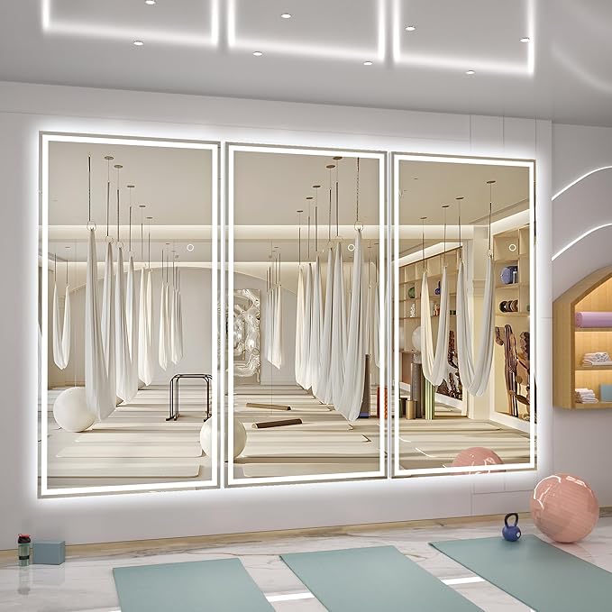 Hasipu Full Length Mirror with Lights, 79" x 32" LED Lighted Floor Standing Mirror, Full Body Dressing Hanging Mounted Mirrors, Dimmable, Tempered Glass, Safe to Use, Square White