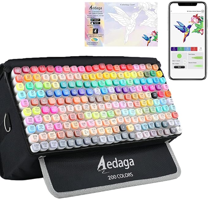YHC 200 Colors Alcohol Markers for Artists, Free APP for Coloring, Dual Tips Alcohol-Based Markers for Drawing,Painting and Sketching, Great Gift Idea for Kids and Adults