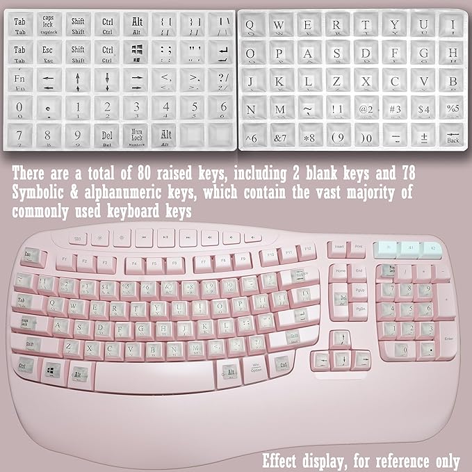 80 Pcs PC Keyboard Stickers for Long Nails Typing and Gaming, Anti-Damage Symbolic and Alphanumeric Keys for Nail-Art (Translucent)