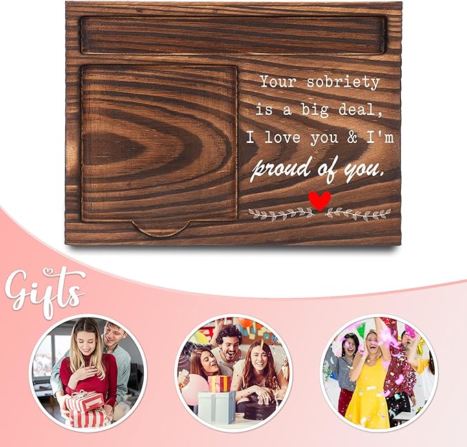 Sobriety Gifts, Encouraging Gifts, Recovery Gifts, Cancer Sentimental Gifts, Sticky Note Holder, Post-it Note Dispenser for Desk, Wooden Post-it Note & Pen Holder 6.5" x 4.7" - FTA114