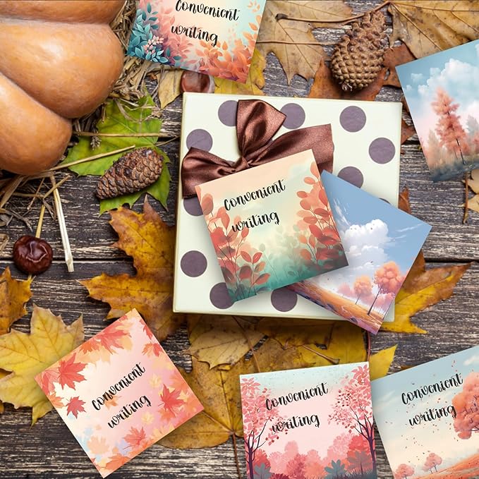 9 Pieces Pastel Color Sticky Notes - Autumn Design Note Pads - Self-Adhesive Memo Notes for School, Office, Home