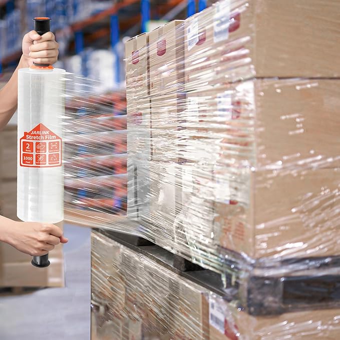 JARLINK Stretch Film, 15 Inch x 1000 Feet Shrink Wrap for Pallet Wrap, Industrial Strength Stretch Wrap with Handles, Moving Wrapping Plastic Roll, 60 Gauge, 2 Pack, Clear