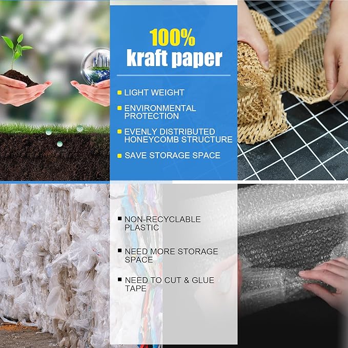 Honeycomb Packing Paper for Moving Breakables 12" x 295 FT Bulk Packing Materials for Household, Bubble Cushioning Wrap Roll Eco Friendly Packaging Shipping Supplies for Dishes