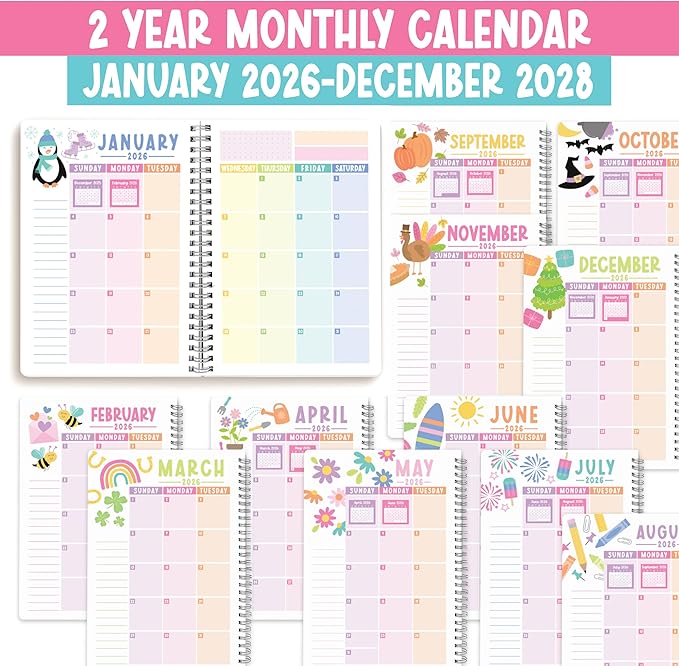 2 Year Monthly Planner 2026-2027 - 2 Year Planner 2026-2027, Monthly Calendar 2026-2027, Calendar Book, Pink Calendars, Planners & Organizers