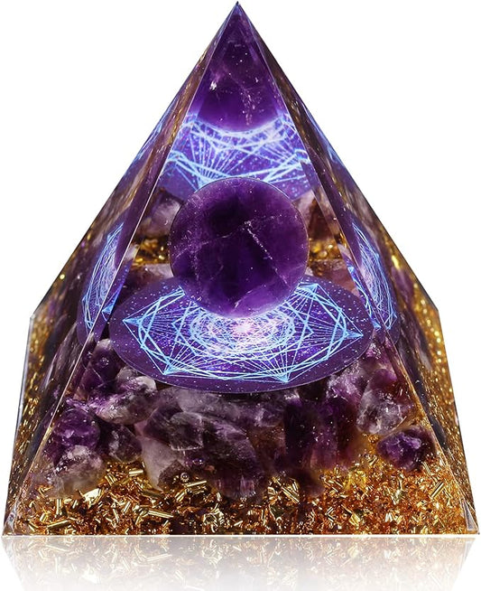 Hopeseed Orgone Pyramid for Positive Energy, Orgonite Amethyst Healing Crystal Pyramids for Reduce Stress Chakra Reiki Healing Meditation Attracts Lucky and Success